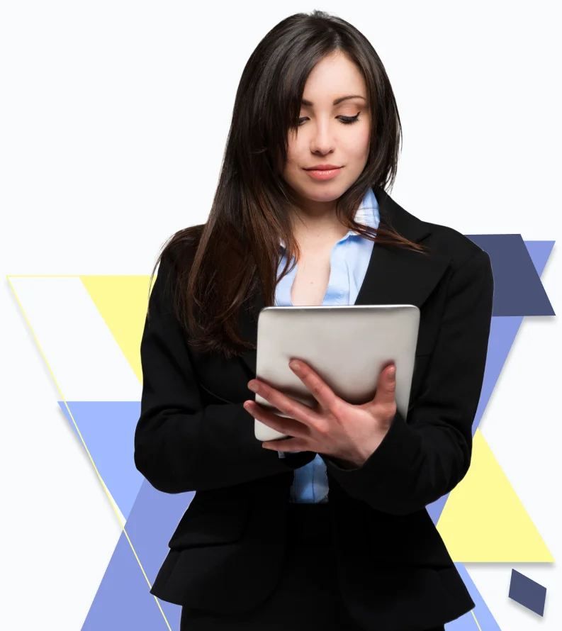 Business professional reviewing e-visa options on a tablet