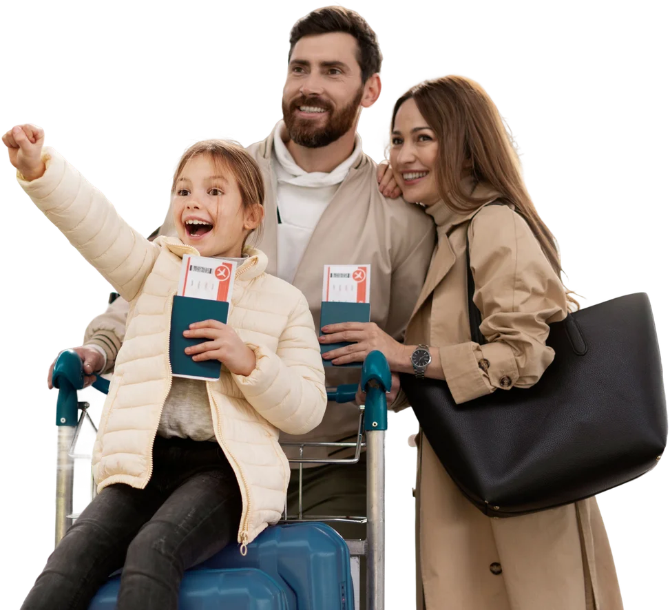 Family travelling to Oman with their e-visas